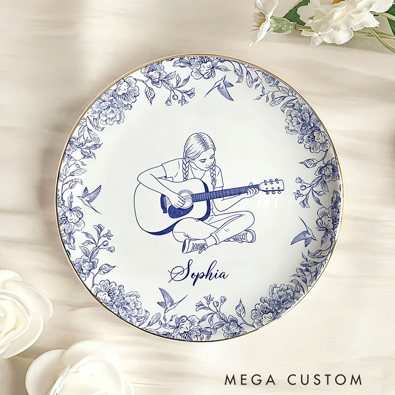 Personalized Guitar Girl Jewelry Dish Custom Photo and Name Music Gift for Girls Guitar Teacher Recital Gifts Guitarist Trinket Tray Band Ring Holder