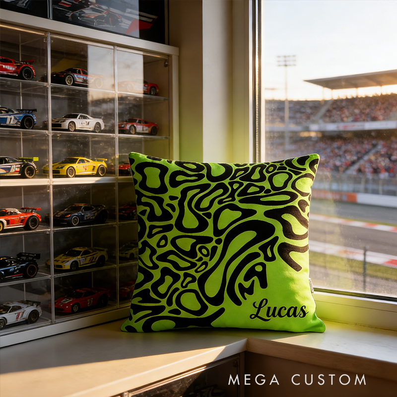 Personalized Racing Gifts Custom Name Pillow with 3D Graphic Print Choose Color Car Pattern Cushion for Racing Fans