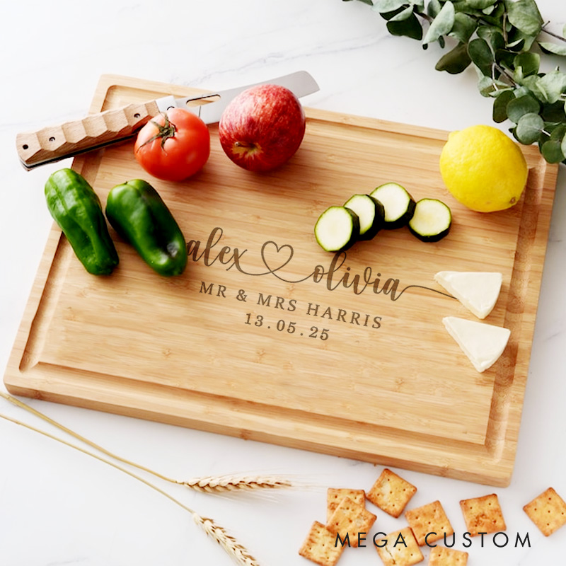 Personalized Wedding Couple Name Engraved Bamboo Cutting Board