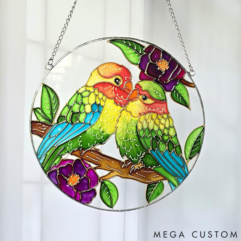 Personalized Pet Lover Funny Lovebirds Portrait Stained Sun Catcher