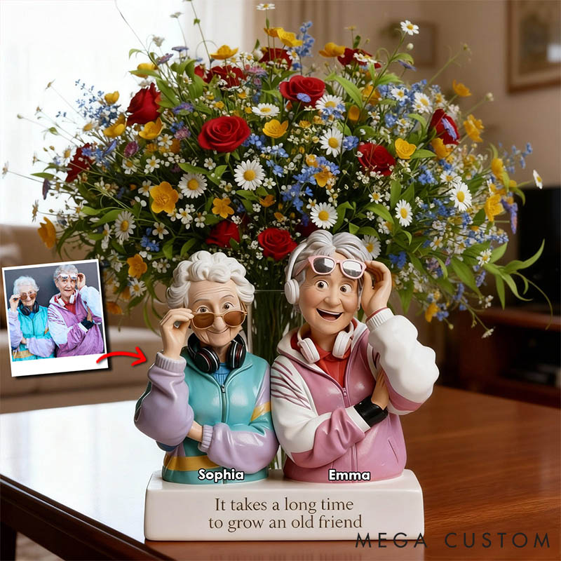 Personalized Photo It Takes a Long Time To Grow an Old Friend Acrylic Flower Vase Custom Shape Bestie Photo Portrait Vase Valentines Day Gift for Her