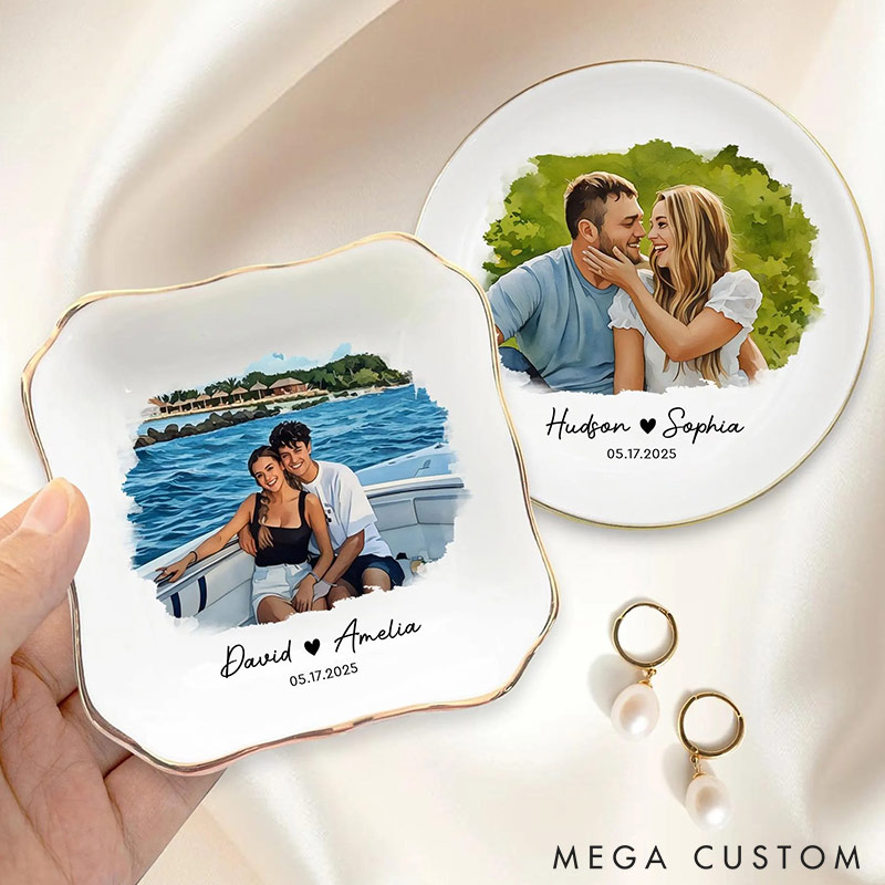 Personalized Couple Custom Photo Portrait Jewelry Dish with Name Keepsake Valentine's Gift for Wife Anniversary Gift for Girlfriend Unique Gift for Couple