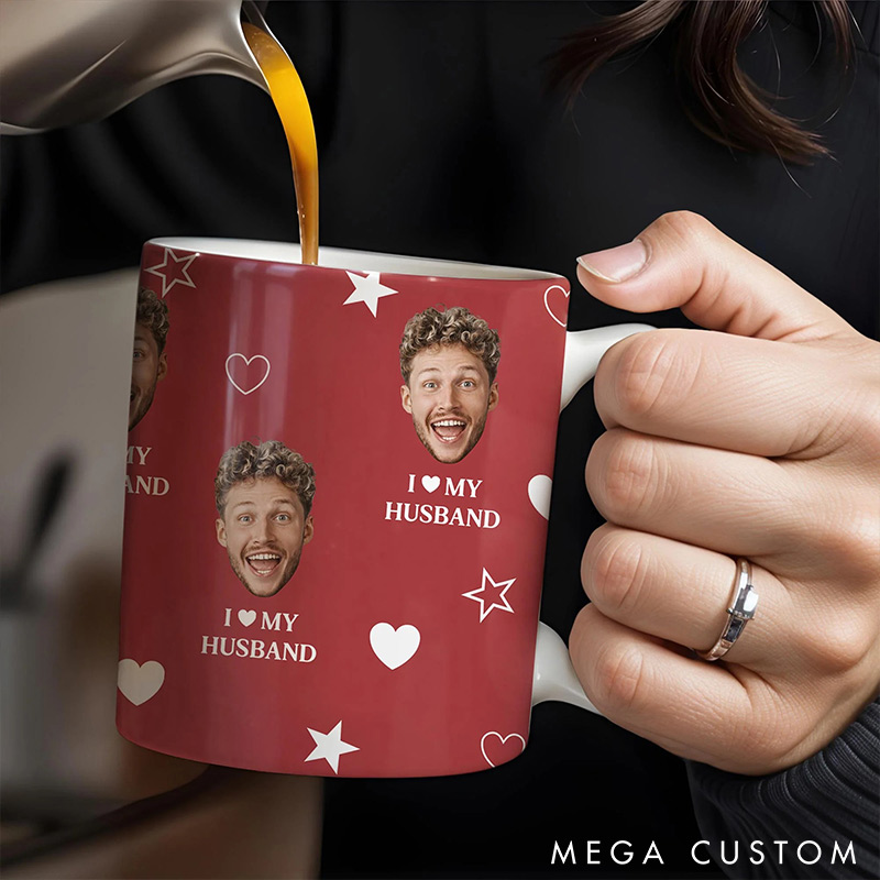 Personalized Couple I love My Husband Mug Custom Photo Portrait  Mug Full Printed Funny Mug for Couple Valentine's Gift for Husband