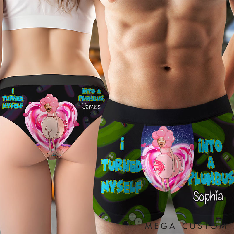 Personalized Couple Face Matching Boxer Brief Men Women I Turned Myself into a Plumbus Underwear with Face Photo Valentines Day Gift for Him Her