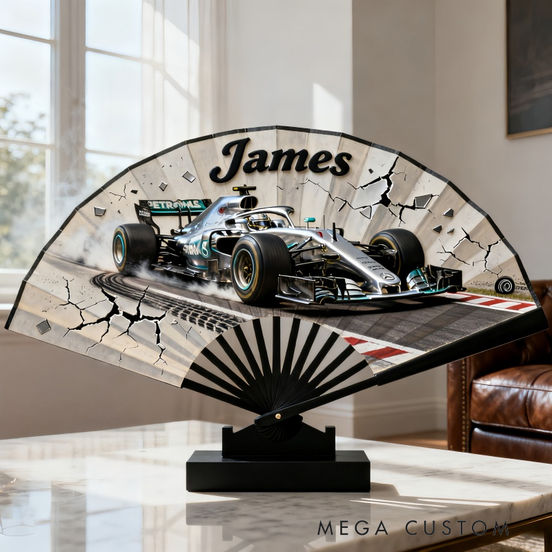Personalized Racing Themed Pattern Fan the Perfect Gift for Racers