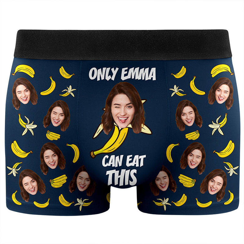 Personalized Girlfriend Wife Face Boxer Brief Only Her Can Eat This With Bananas Men Underwear with Photo Valentines Day Gift for Boyfriend Husband