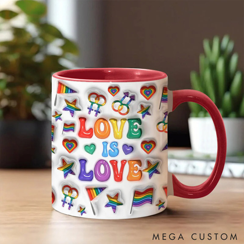 Personalized Rainbow Love is Love Mug Puzzle LGBT Couple Coffee Mug Imitation 3D Print Accent Mug Valentine's Gift for LGBT couple
