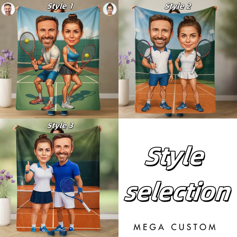 Personalized Couple Tennis Player Blanket with Custom Photo