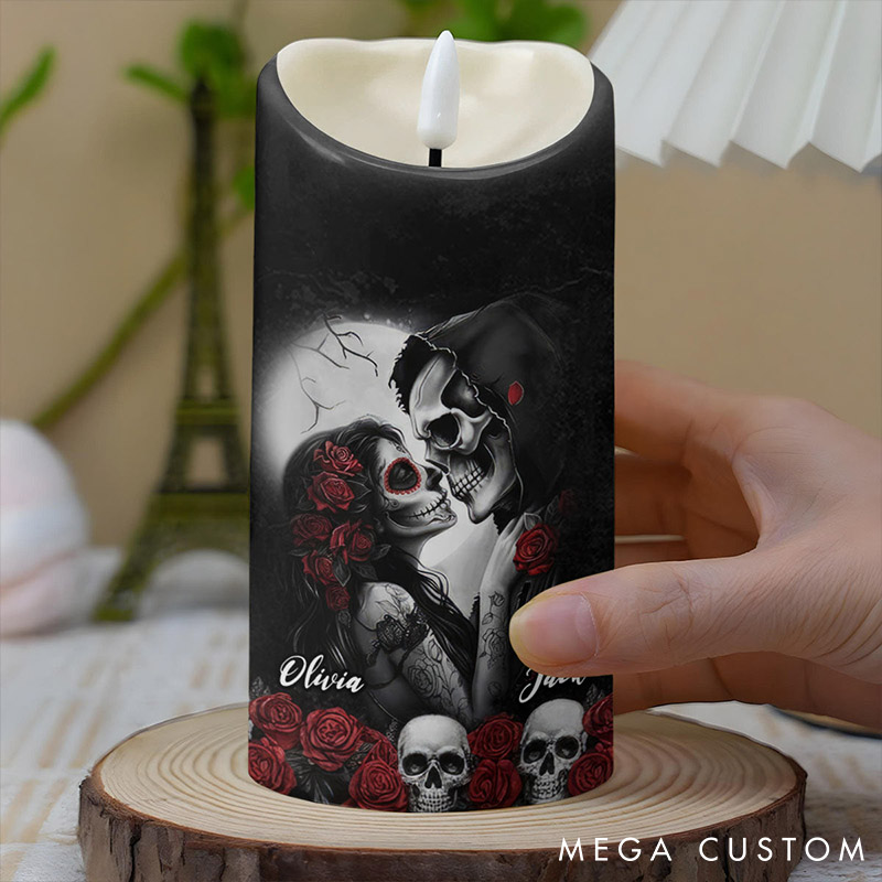 Personalized Skeleton Couple I Choose You LED Candle Custom Skeleton Bride and Groom with Rose Candle Light Valentines Day Gift for Newlyweds