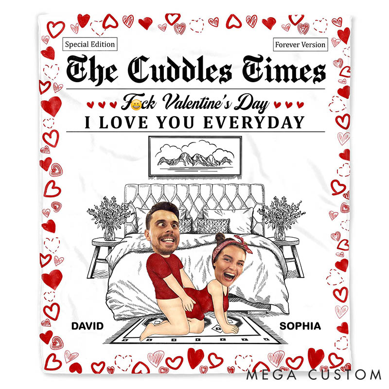 Personalized Couple Face Photo F*ck Valentine's Day I Love You Everyday Blanket Anniversary Valentine's Day Gift for Husband Wife Boyfriend Girlfriend