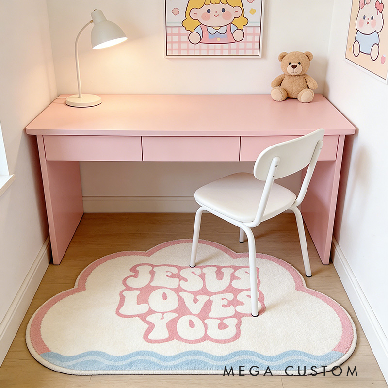 Personalize Jesus Loves you Christian Rug with Custom Name Vintage Rug Valentine Gift Religious Gift for her