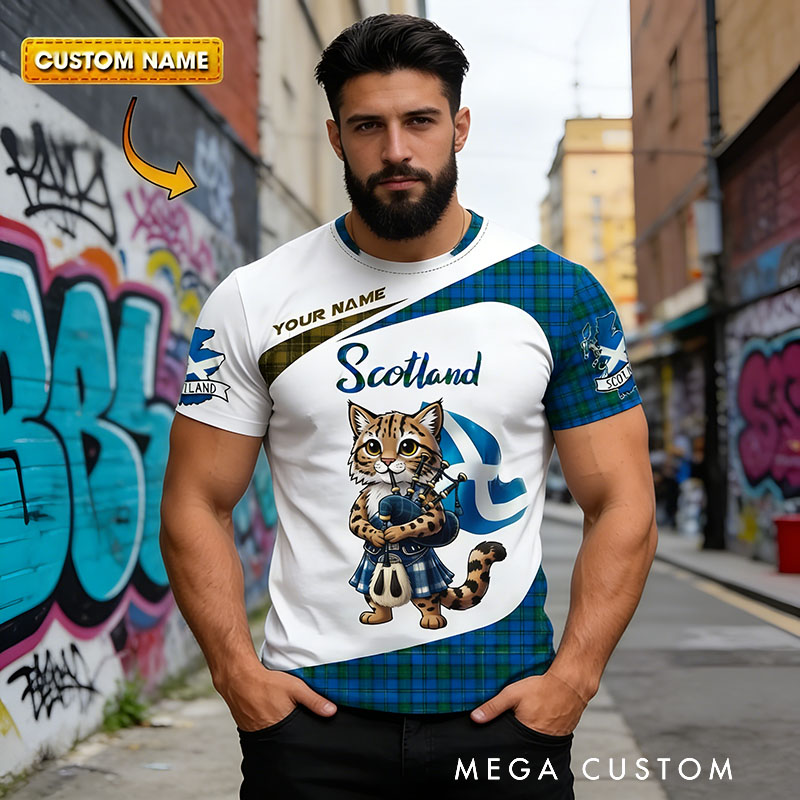 Personalized Scotland Bagpipe Cartoon Animals Classic T-Shirts with Your Name Gift for Scottish Culture Enthusiasts Bagpipe Lovers Music Lovers