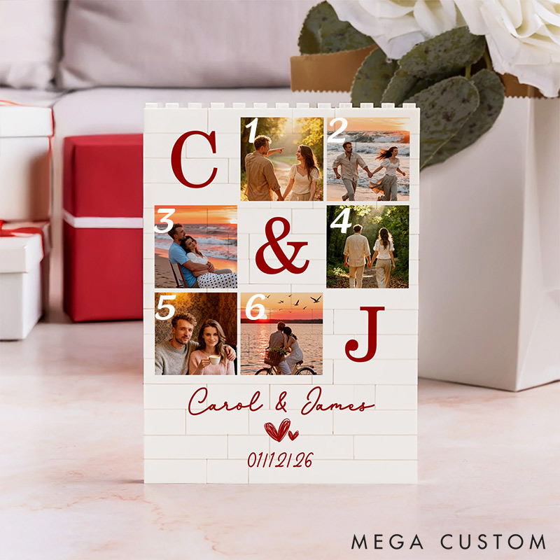 Personalized Couple Photo Building Blocks Custom Name Date Photo Blocks Valentine's Day Gift for Boyfriend Girlfriend Husband Wife Anniversary Gift