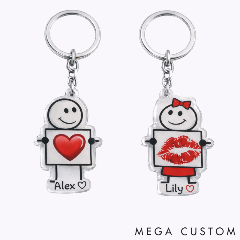 Personalized Minimalist Stick Figures Couple Keychain Custom Names Expressing Love Symbolic Holiday Gift for Couples