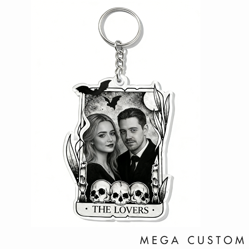 Personalized Couple Portrait Acrylic Keychain Custom Photo Elegant Holiday Gift for Lovers