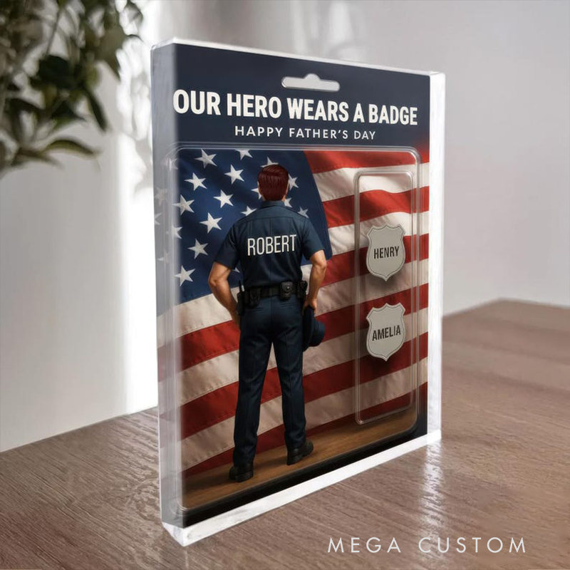 Personalized Police Gifts Custom Name Hero Badge Acrylic Plaque Gift for Dad Husband or Officer Desk Decor