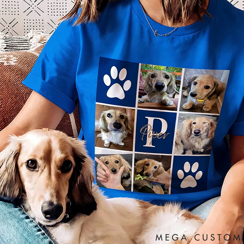 Personalized Pet Lover Paw Print Pet Photos with Names and Initials Birthday Gift for Pet Lovers Owners T-Shirt