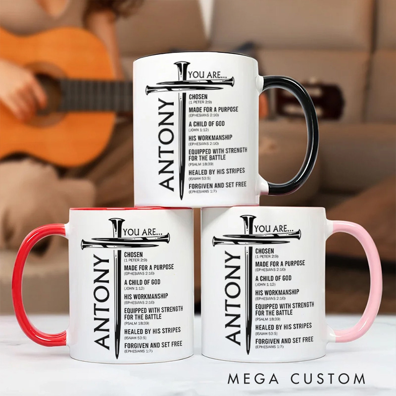 Personalized You Are Nails Cross 11oz Ceramic Mug with Custom Names Encouraging Scripture Coffee Mug Christian Gift for Men Teen Boy Father's Day Gift