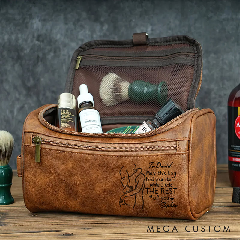 Personalized Leather Toiletry Bag Gift for Him Custom Leather Toiletry Bag Hold Your Stuff I'll Hold Your Heart Husband Travel Bag