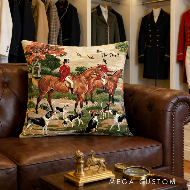 Personalized Equestrian Throw Pillow Fox Hunt Tapestry Pillow Cover English Equestrian Decor for Riding Lovers Equestrian Lovers