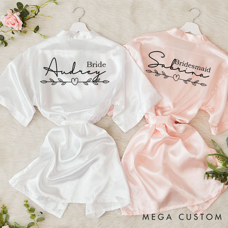 Personalized Heart Olive Branch Bride Robes for Bridesmaid Bachelorette Party Robes