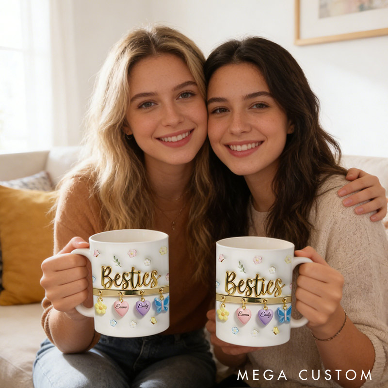 Personalized 3D Effect Bestie Mug with Name Unique Coffee Mug Valentine's Mug Galentine's Day Gift for Friendship Anniversary Mug for Bestie