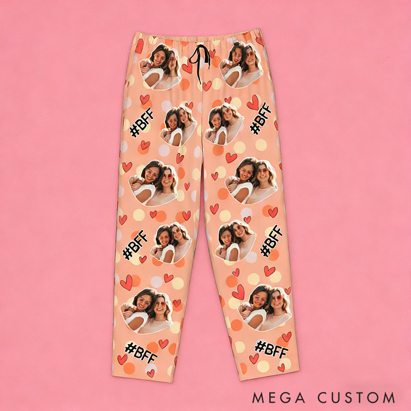 Personalized Valentine's Day Couple Faces Photo Matching Pajama Pants Custom Man Woman Photo Portrait Soft Pjs Bottoms Anniversary Gift for Him Her