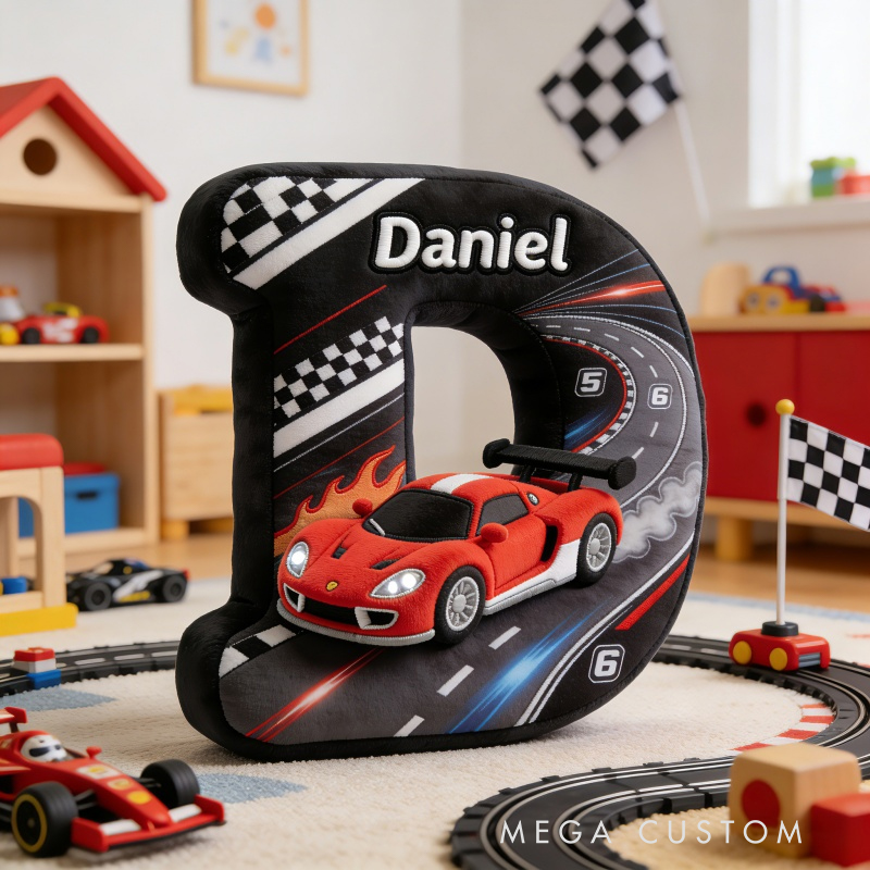 Personalized Racing Car Letter Pillow a Gift for Baby Children's Day Gift
