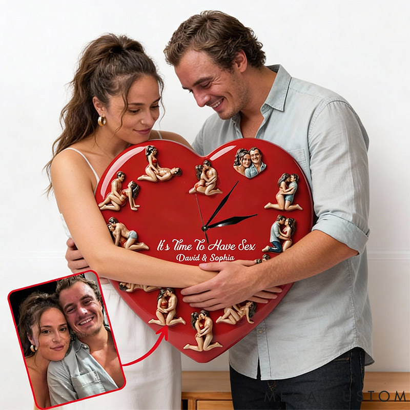 Personalized Couple Photo It's Time To Have Sex LED Light Wall Clock Custom Wall Clock with Couple Face Portrait Anniversary Gift Valentine's Day Gift