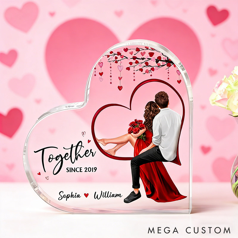 Personalized Couple Together Since Acrylic Plaque Custom Names Valentine's Day Gift for Husband Wife Gift For Couples Heart Shaped Acrylic Plaque
