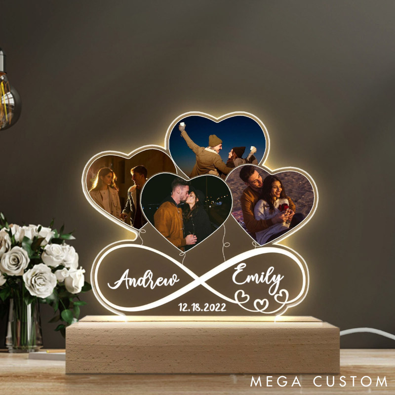 Personalized Infinity Infinity Love Heart Balloons LED Lamp Custom 3D LED Light Gift for Couple Valentines Gift Husband Wife Girlfriend Boyfriend