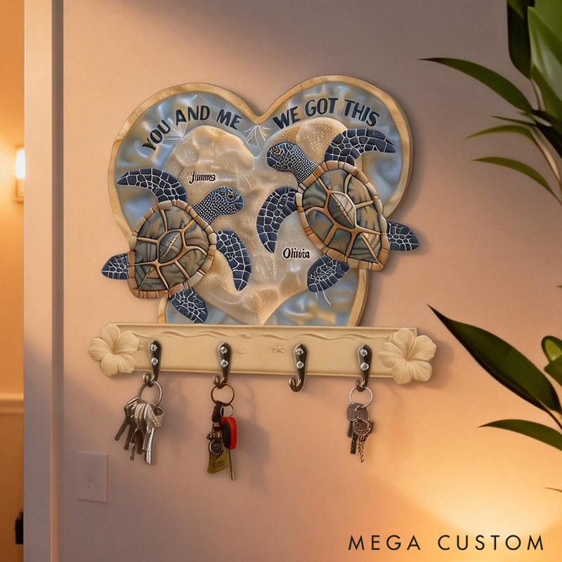 Personalized Couple Turtle You And Me We Got This Wooden Key Holder Custom Ocean Style Graphic 3D Printed Effect Key Hanger Valentines Day Gift