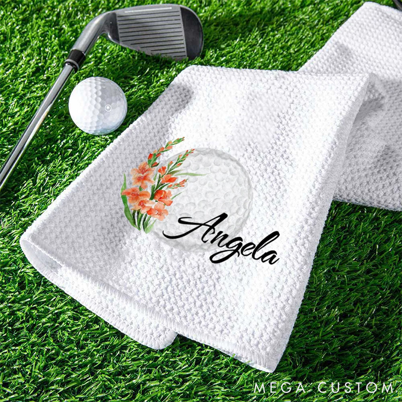 Personalized Soft Birth Flower Ladies Golf Towel with Custom Name Gift for Golf Lovers
