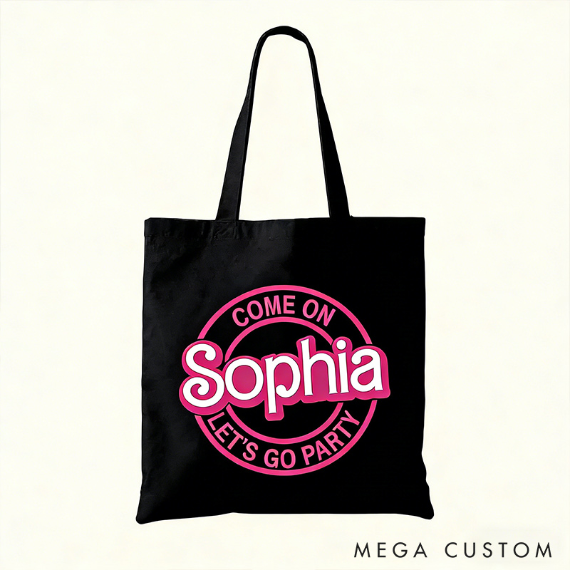 Personalized Pink Doll Inspired Reusable Canvas Tote Bag with Name Valentines Day Gift for Friend Galentines Gift for Besties