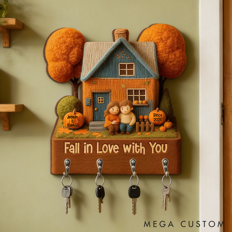 Personalized Old and Young Couple Fall in Love with You Wooden Key Holder Custom Shaped Graphic 3D Printed Key Hanger Anniversary Valentine's Day Gift