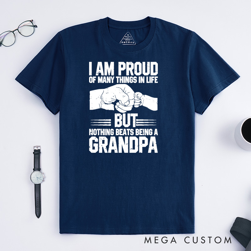 Personalized Grandpa T-Shirt Custom I Am Proud Nothing Beats Being a Grandpa Gift for Grandfather Father's Day Birthday Comfortable Cotton Shirt