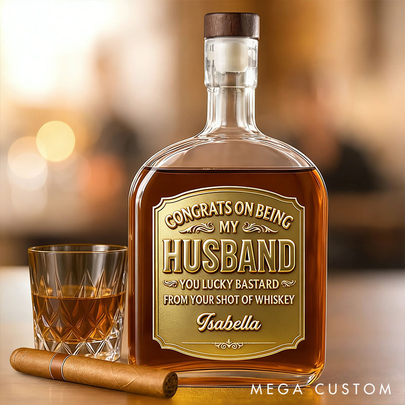 Personalized Cheers To My Amazing Husband Whiskey Bottle 3D Effect Graphic Congrats on Being My Husband Valentine's Anniversary Gift for Husband