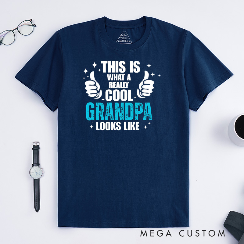 Personalized Grandpa T-Shirt Custom This Is What a Really Cool Grandpa Looks Like Gift for Grandfather Father's Day Birthday Comfortable Cotton Shirt