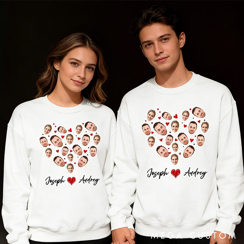 Personalized Custom Photo and Name Crewneck Valentine's Day Sweatshirt with Name Valentine's Day Gift for Man Woman Anniversary Gift