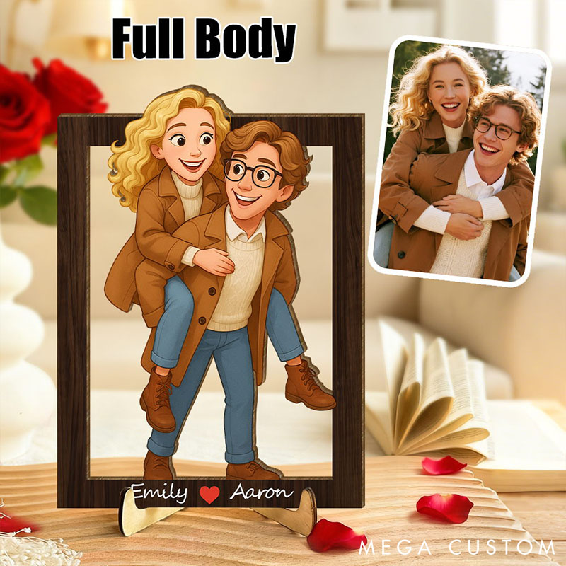 Personalized 3d Wooden Cartoon Wall Art Custom Cartoon Couple Portrait Wood Home Decor Valentine's Day Gifts Anniversary Gift