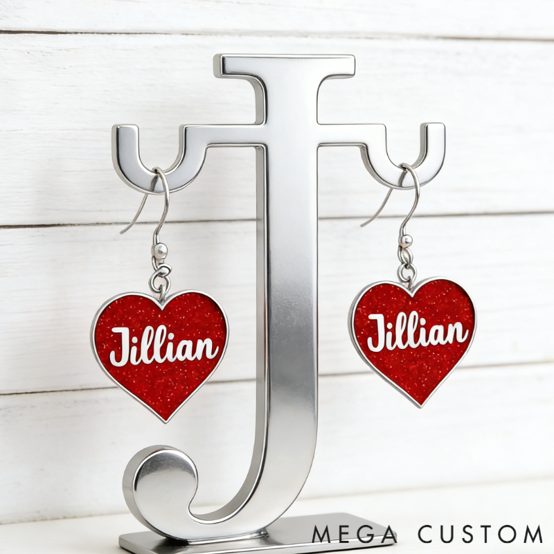 Personalized Sparkling Heart Earrings Custom Name Romantic Gift for Her