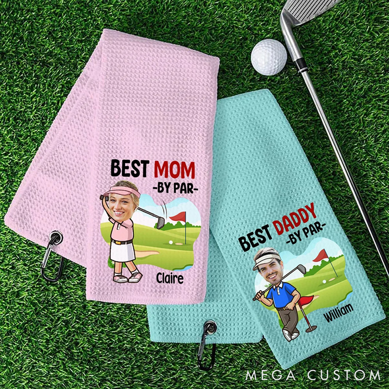 Personalized Golf Player Face Photo Towel with Custom Name for Golf Lover