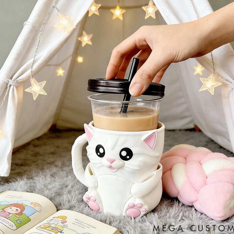 Personalized Cat Ice Cream Pint Holder 3D Printed with Spoon Slots & Snack Drawer for Pet Pet Lover For Dog Lover