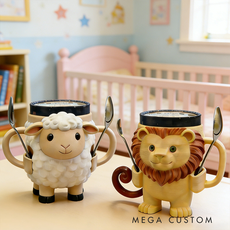 Personalized the Lion and the Lamb Ice Cream Cozy Pint Holder 3D Printed with Spoon Slots Religious Gift for Ice Cream Lover