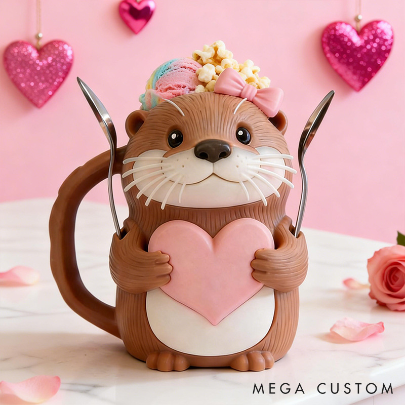 Personalized Otter Couple Ice Cream Pint Holder 3D Printed with Spoon Slots & Snack Drawer Anniversary Gift Valentine's Day Gift for Him Her