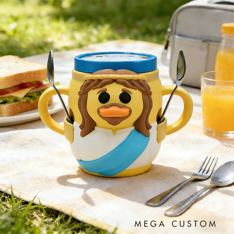 Personalized Jesus Duck Ice Cream Cozy Pint Holder 3D Printed with Spoon Slots Religious Gift for Jesus Lover Ice Cream Lover