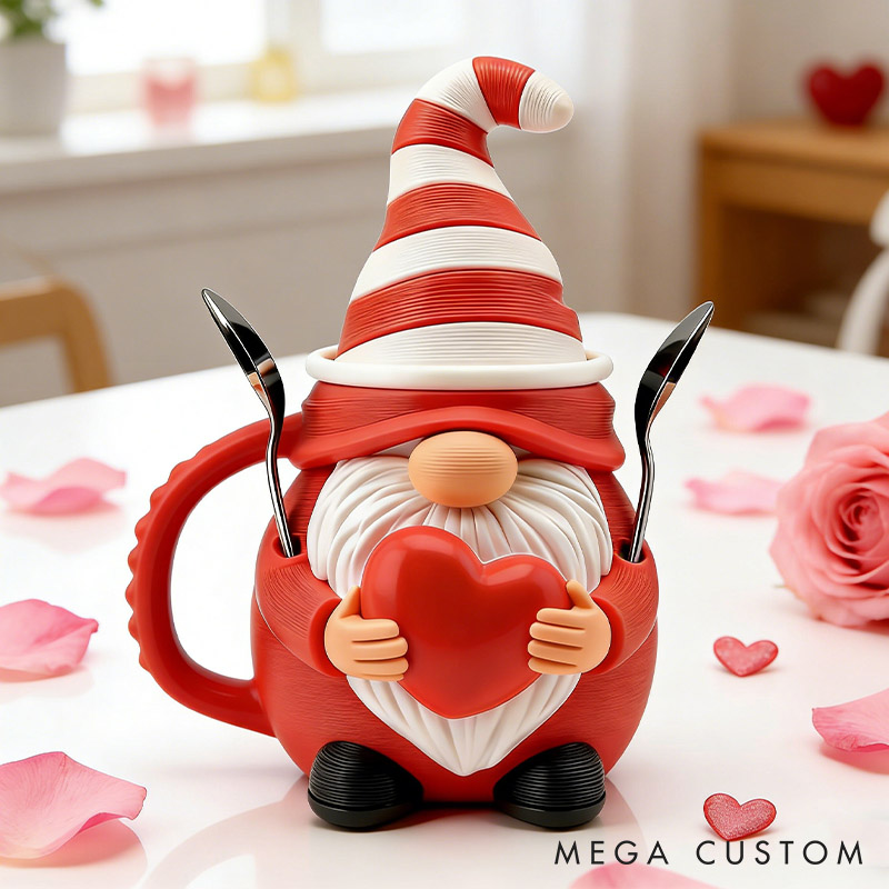 Personalized Gnome Couple Ice Cream Pint Holder 3D Printed with Spoon Slots & Snack Drawer Anniversary Gift Valentine's Day Gift for Him Her