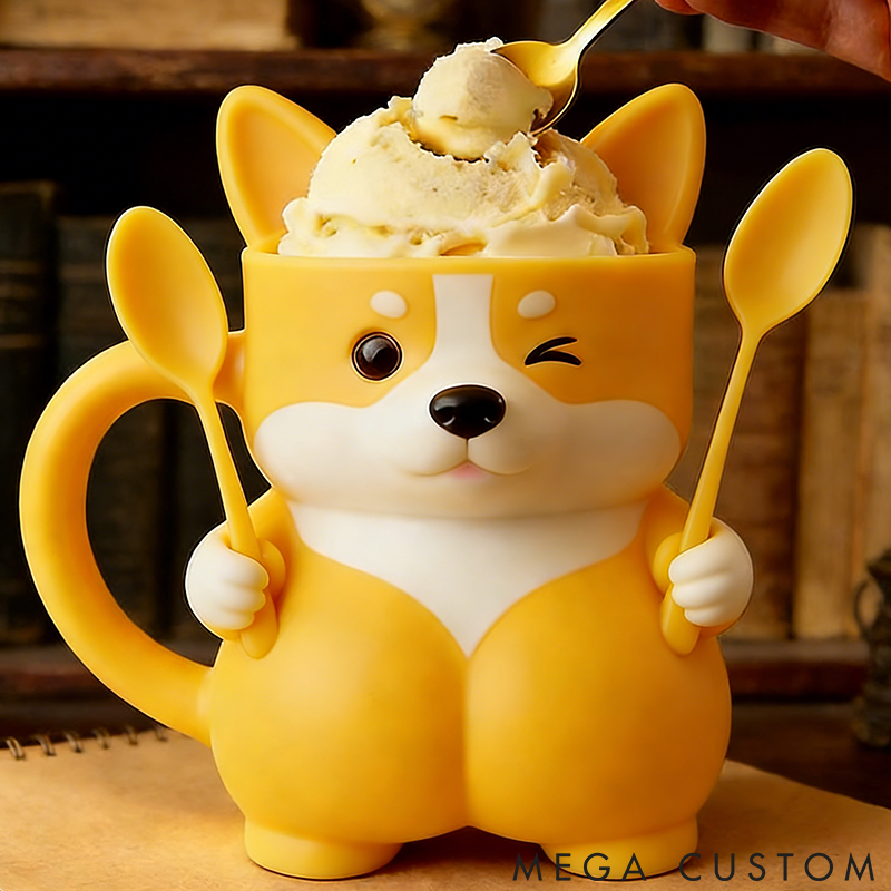 Personalized Dog Lover Corgi Ice Cream Pint Holder 3D Printed with Spoon Slots & Snack Drawer for Pet Pet Lover for Dog Lover