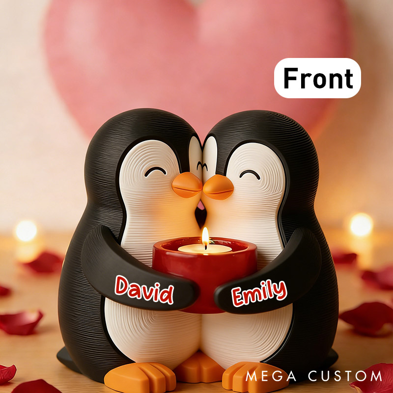 Personalized Adorable Penguin Couple Candle Holder 3D Printed Cute Penguin Candle Holder Couple Valentine's Gift