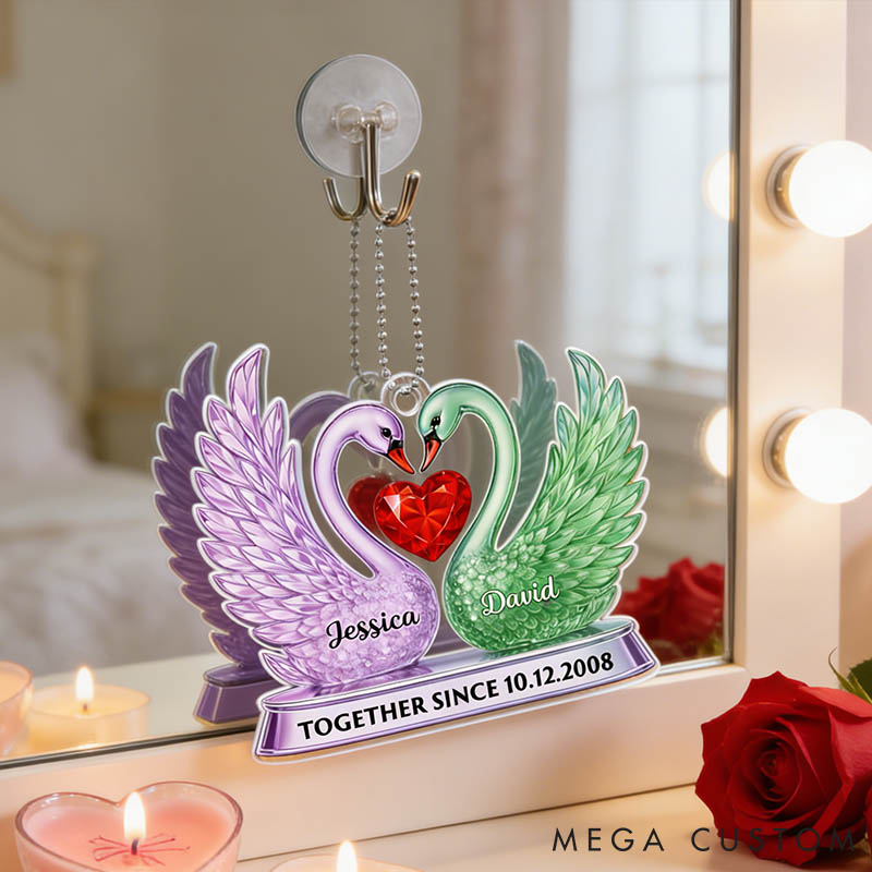 Personalized Crystal Swan Couple Together Since Acrylic Ornament Custom Car Ornament with Couple Names Anniversary Valentine's Day Gift for Him Her